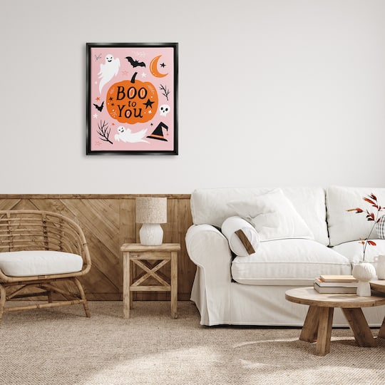Stupell Industries Boo to You Halloween Elements Framed Floater Canvas Wall Art